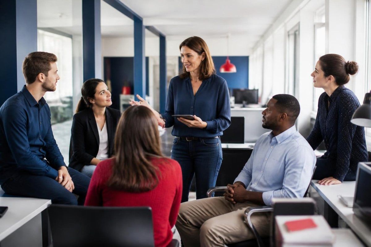 Une équipe en réunion dans des bureaux