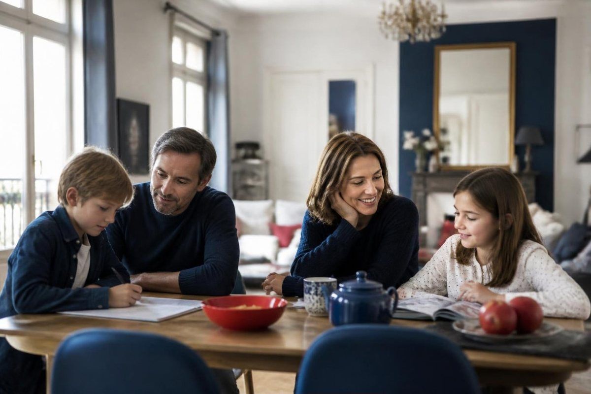 Une famille réunie à la maison