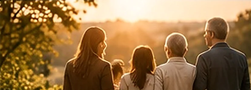 Famille regardant ensemble un coucher de soleil