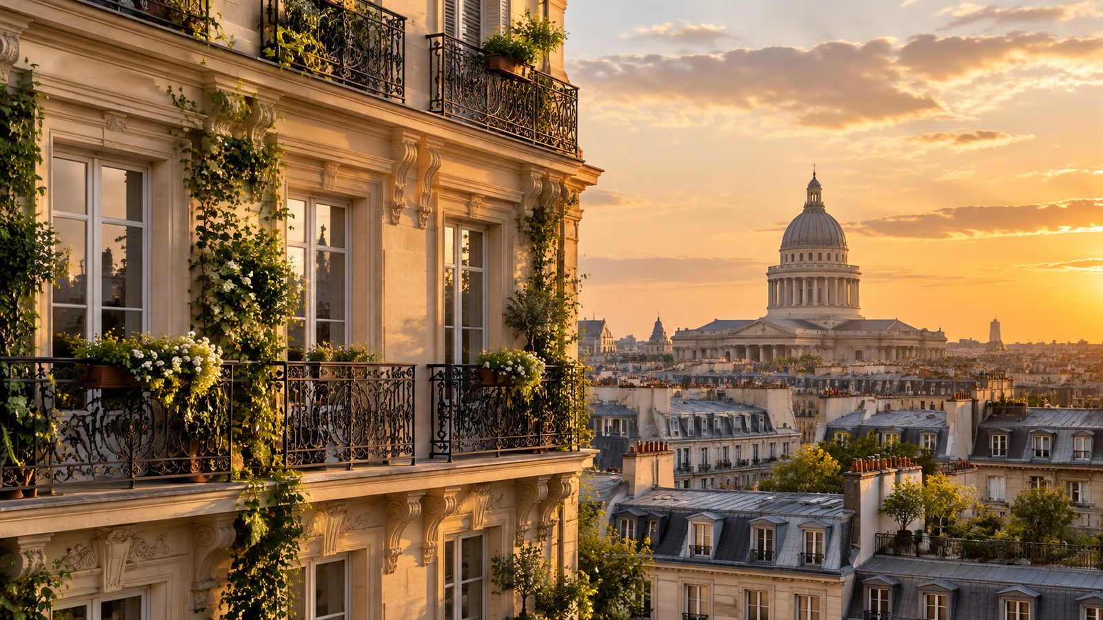 Façade haussmannienne et toits de Paris