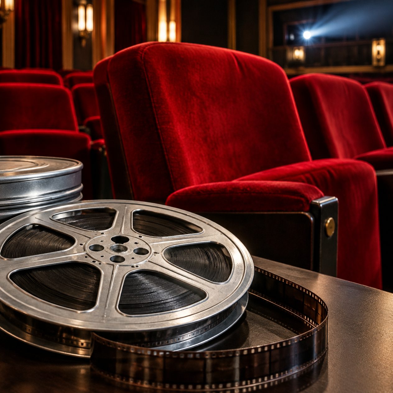 Salle de cinéma et bobine de film