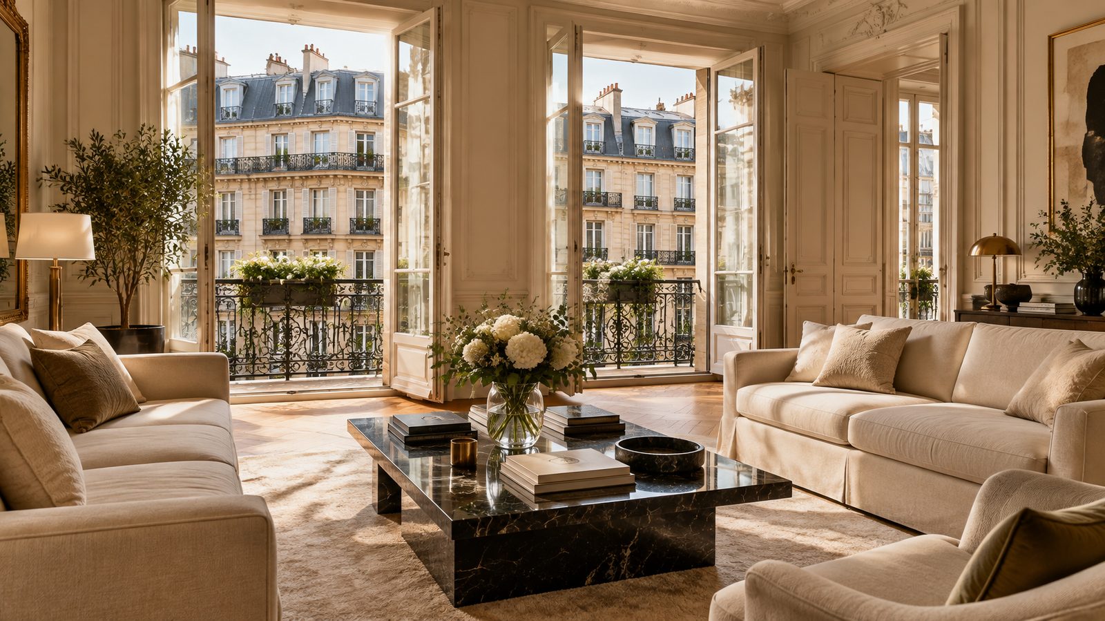 Salon d'un appartement haussmannien lumineux