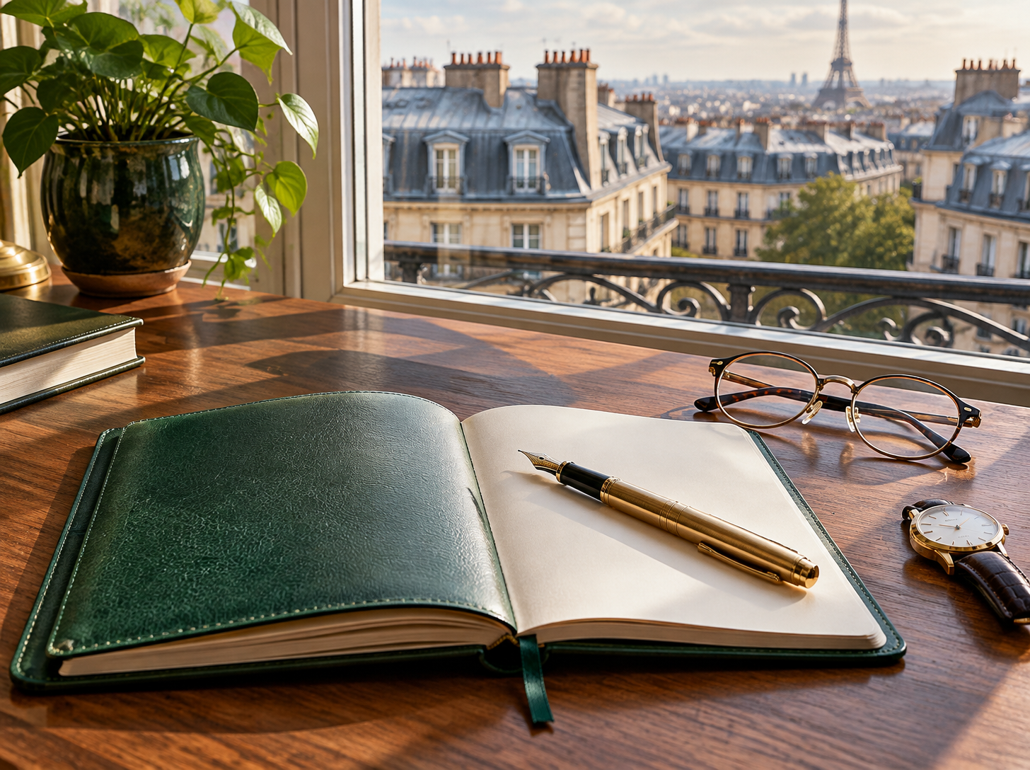 Carnet et stylo posés sur un bureau